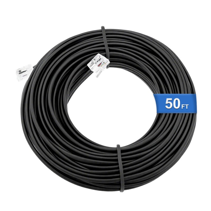 Uvital كابل خط تمديد الهاتف، 50 قدم أسود طويل، كابل هاتف RJ11 6P4C لخطوط الهاتف/آلة الفاكس - Image 1